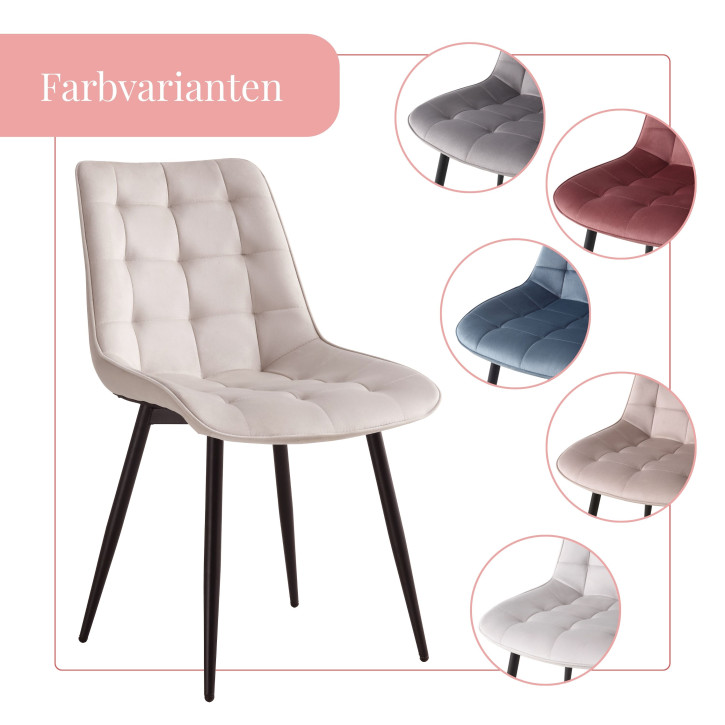 BHS LIVING Esszimmerstuhl, Küchenstuhl, Stuhl für den Wartebereich SERENA Polstersessel mit Samtstoff elfenbein 55x53x88 cm